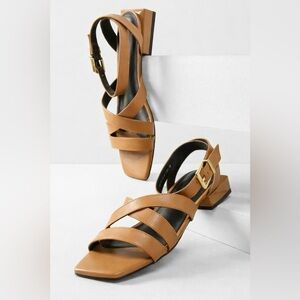Indiana Colours of Brazil Size 39 Brown Leather Strappy Square Toe Block Heel